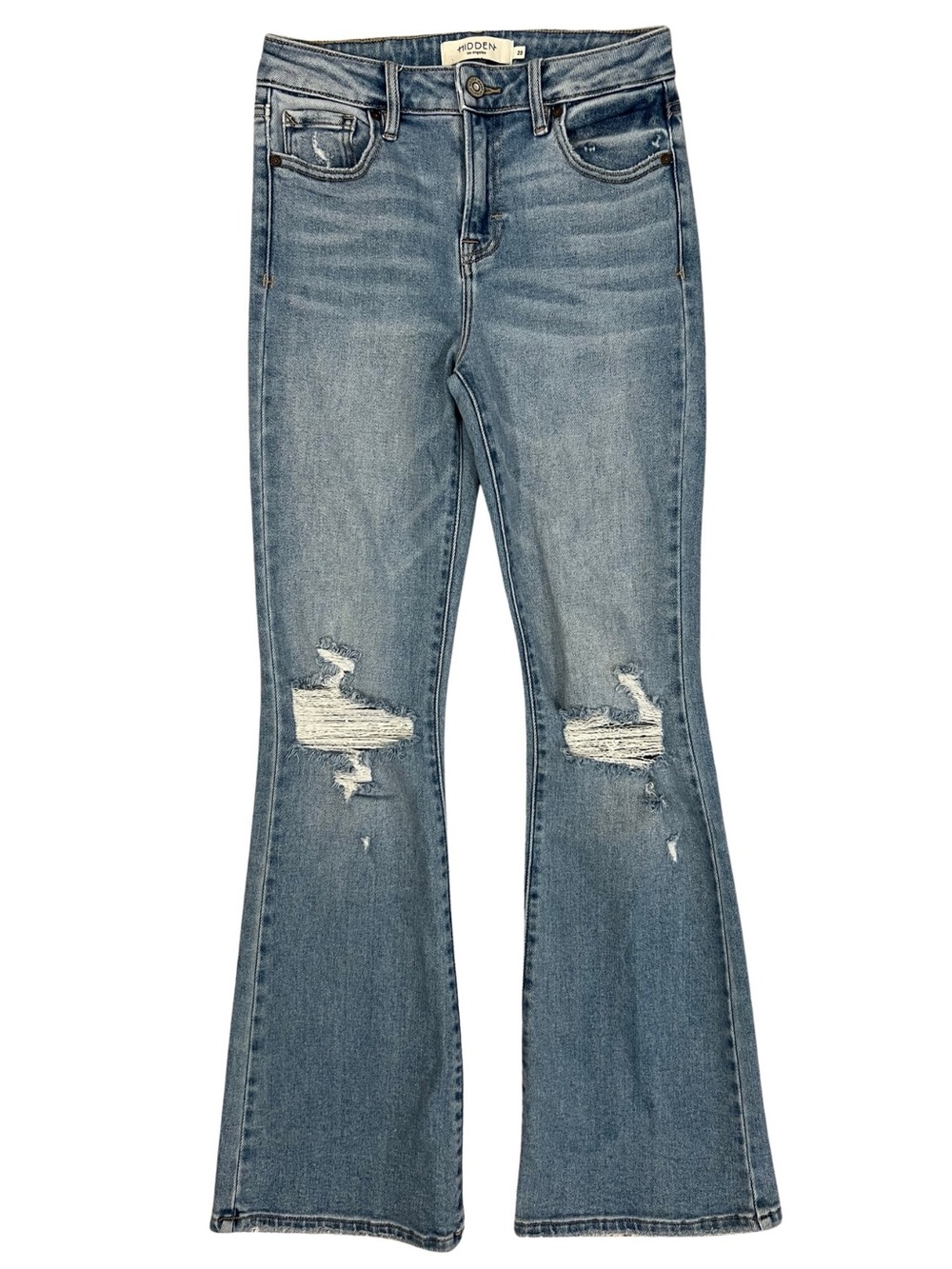 HIDDEN High Rise Flare Jeans Women’s Size 25 Distressed Stretch Denim
